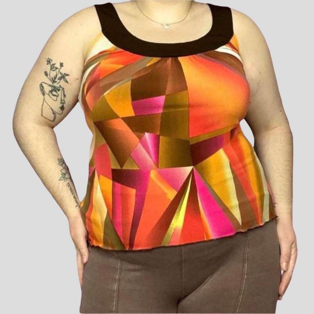 Funky y2k colorful geometric mosaic tank